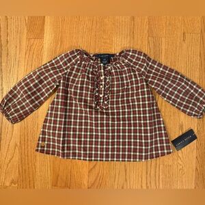 NWT! Ralph Lauren Red and Black Plaid Ruffle Dress Shirt